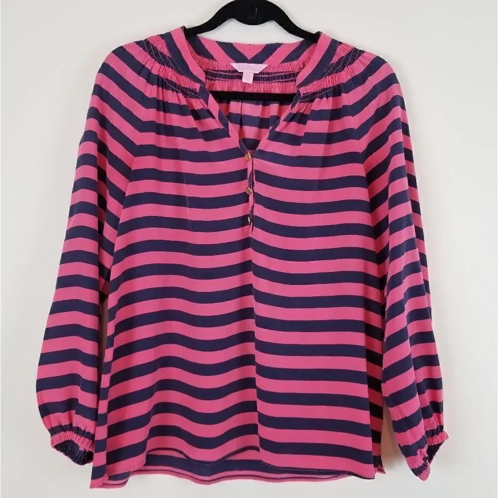 Lilly pulitzer silk striped blouse Sz S